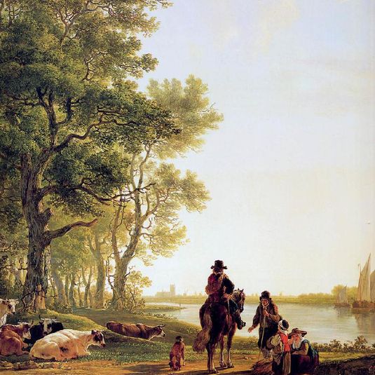 Italian landscape with travellers