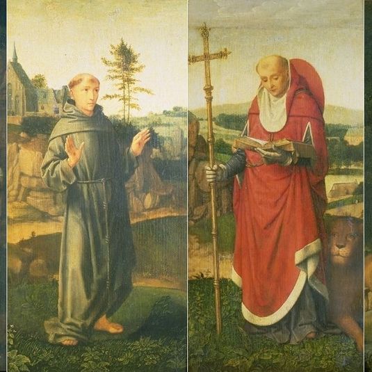 Wings of a Triptych with Saints Christopher, Francis, Jerome, Anthony