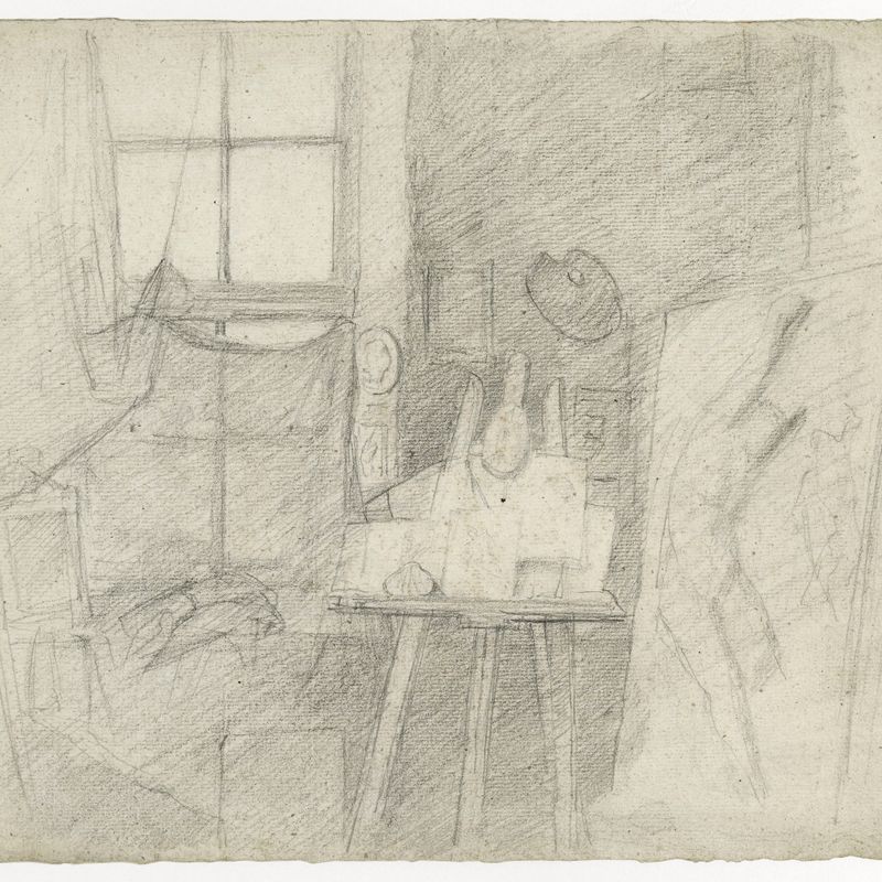 Intérieur d'atelier (recto) / croquis (verso)