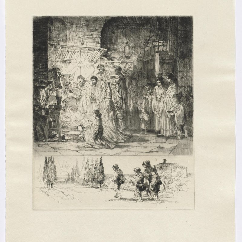 Frédéric Mistral: Mémoires et Recits by Frédéric Mistral: nativity/ figures walking on a road (insert after p. 32)