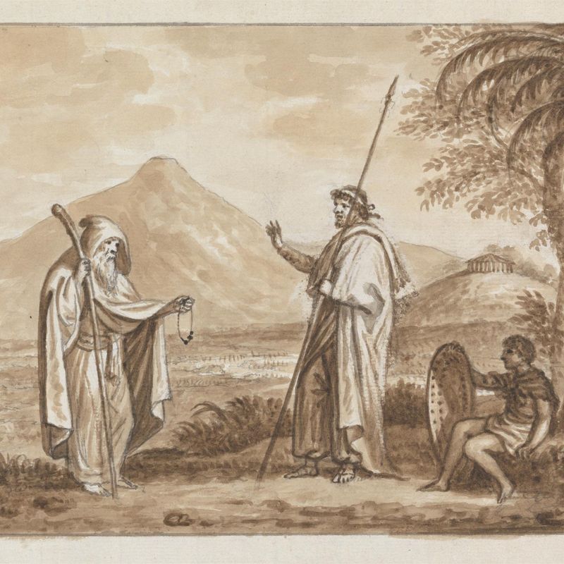 Old Man, Warrior and Boy in a Classical Landscape