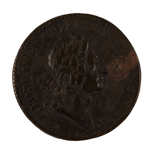 8. Rosa Americana from Bristol (1722), with a Tudor rose at center. These coins were often not accepted by merchants, though they were made specifically for export from England to the colonies.