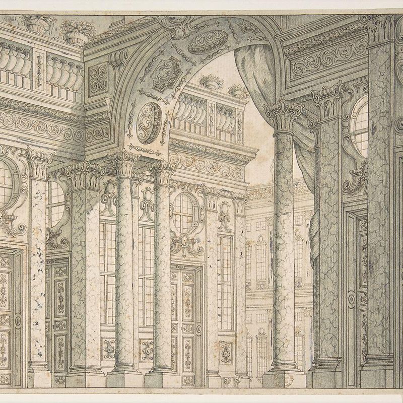 Design of a Perspective for a Stage Set with Courtyard and Triumphal Arch.