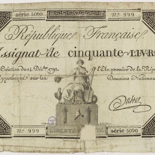 Assignat de 50 livres, série 5090 - n° 999, 14 décembre 1792
