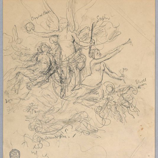 Sketch of Winged Figure, Possibly Fortuna