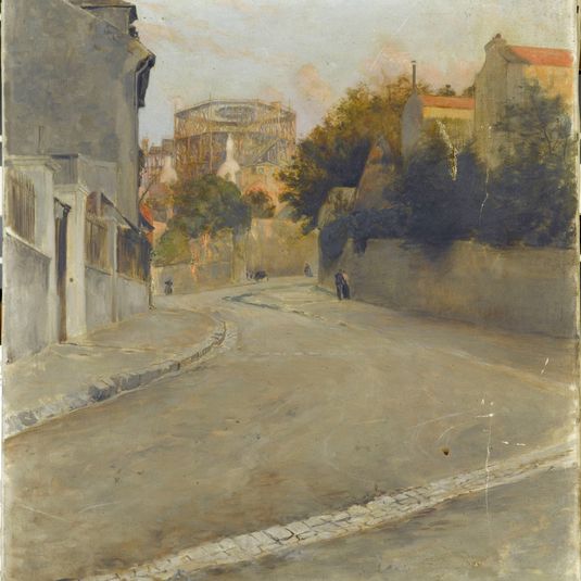 Le Sacré-Cœur en construction, vu de l'abreuvoir de Montmartre, vers 1895