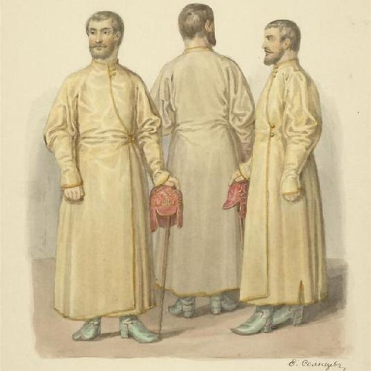 Mobleman Clothing  of the XVII century. Morning silk kaftan