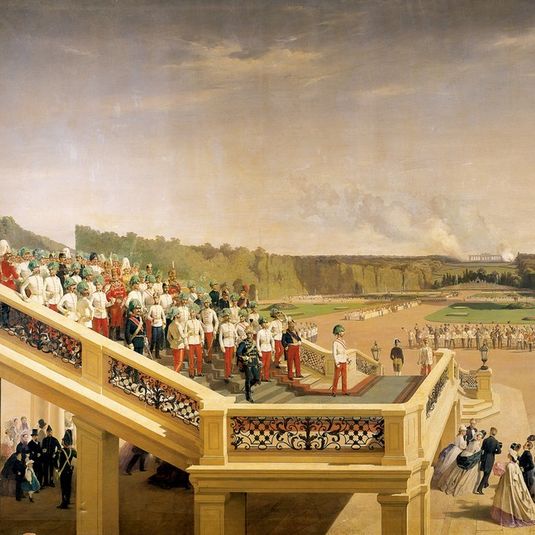 German Emperor Franz Joseph on the garden staircase on the occasion of the 100th anniversary of the Maria Theresa Order