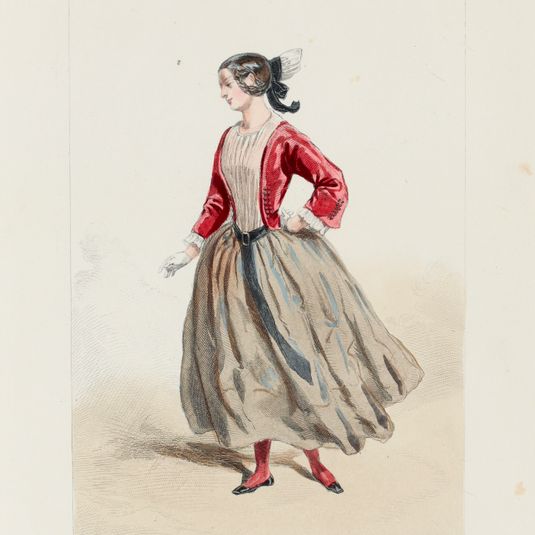 Jeune femme tournée sur la gauche, visage de profil, main sur la hanche. / N°3.