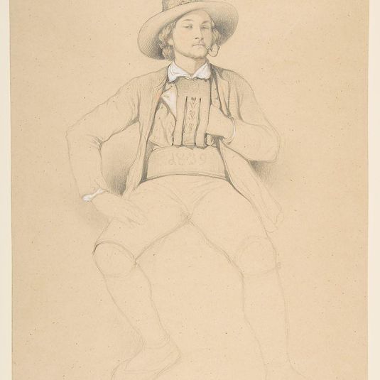 A Man in Tyrolean Costume, Seated, Smoking a Pipe