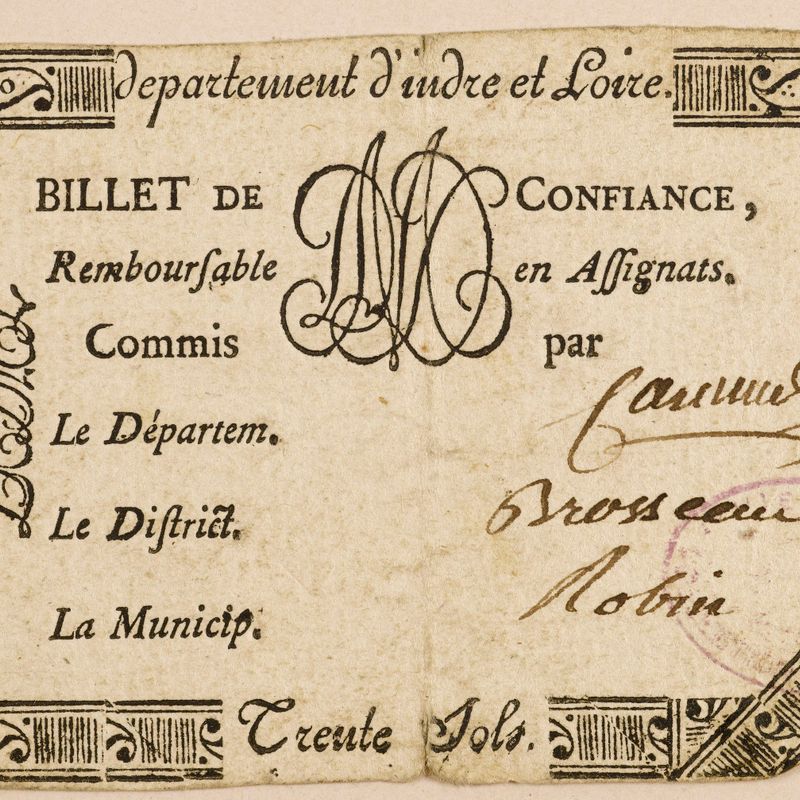Billet de confiance de 30 sols, département d'Indre-et-Loire