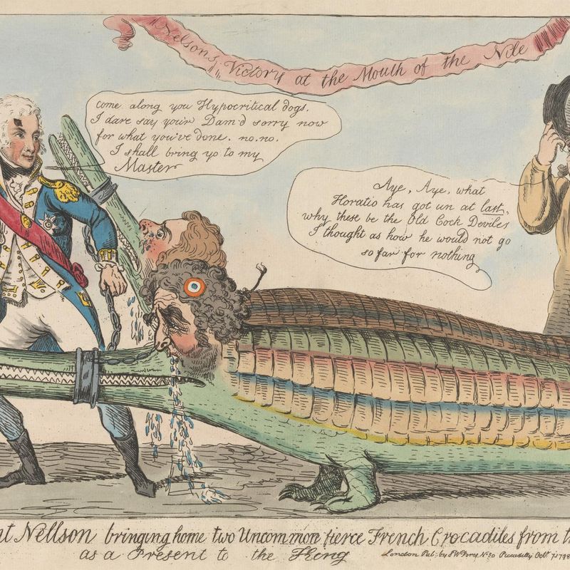 The Gallant Nelson Bringing Home Two Uncommon Fierce French Crocodiles from the Nile as a Present to the King