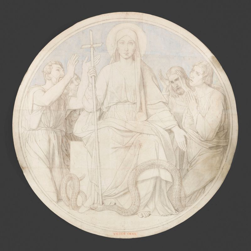 Carton préparatoire au décor de l'église Notre-Dame-de-Lorette à Paris : Auxilium Christianorum