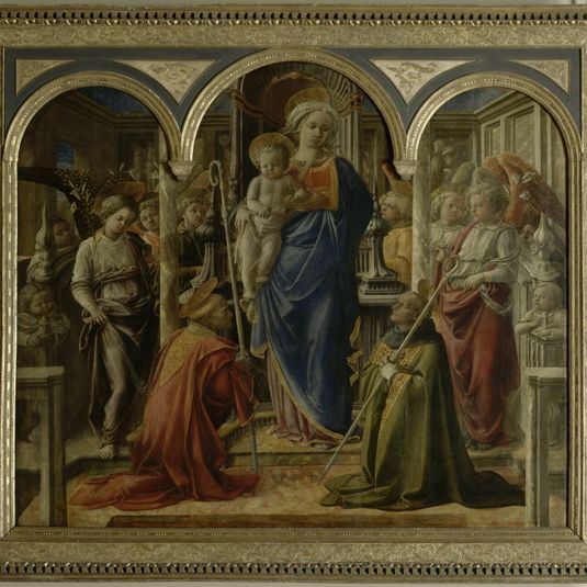 The Virgin and Child surrounded by angels, Saint Frediano and Saint Augustine, known as Pala Barbadori
