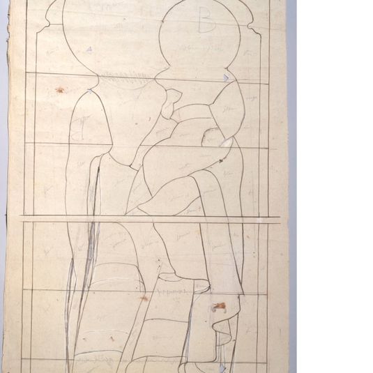 Réseau de plombs et couleurs des pièces de verre d'un vitrail religieux : Vierge à l'Enfant