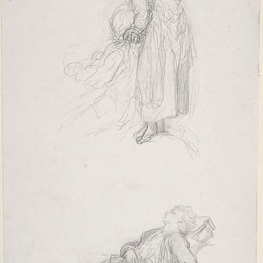 Study of a standing woman with a sitting man; study of a resting artist