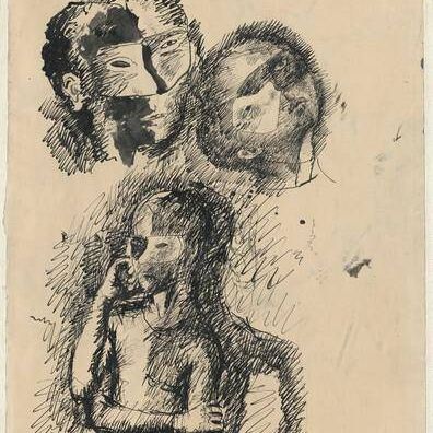 Masked Heads and a Figure (verso)