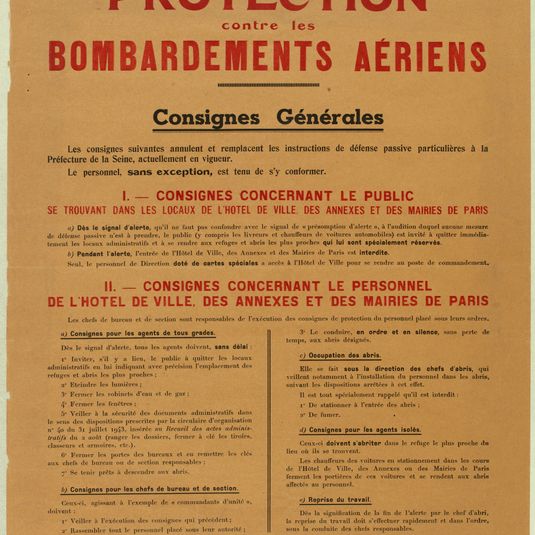 Préfecture de la Seine – cabinet du préfet / Protection / contre les / bombardements aériens / Consignes générales