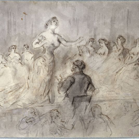 Scène de café-concert, orchestre et chanteuses, vers 1875-1880