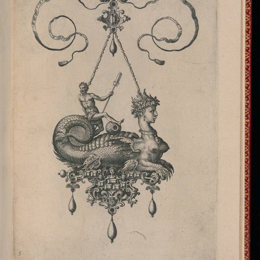 Plate 5, from Bullarum Inaurium etc. Archetypi Artificiosi Pars Altera (Pendants, Earrings, etc. Designs of the Most Skillful Nature, Part Two)