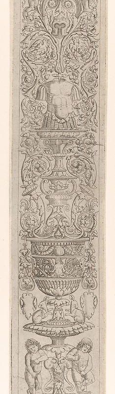 Candelabra grotesque with four children with a cat and a dog, from a series of twelve candelabra grotesques