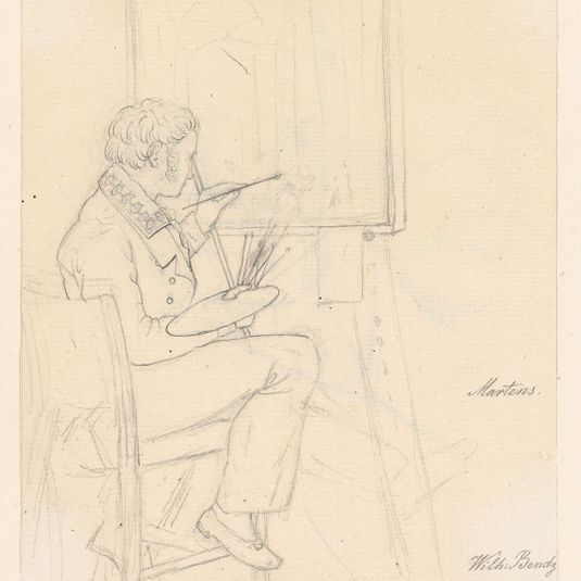 Portrait of the Painter Ditlev Martens at Work Behind and Easel; verso: An Artist Sketching