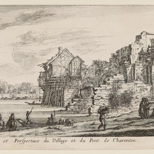 Vues et perspectives nouvelles. Titre. Vues et perspective du village et du pont de Charrenton. Septième numéro d'une suite de 8 pièces. (A. de Vesme XXIV - Troisième section, pièces douteuses et pièces dont la gravure ou le dessin est attribué à tort...