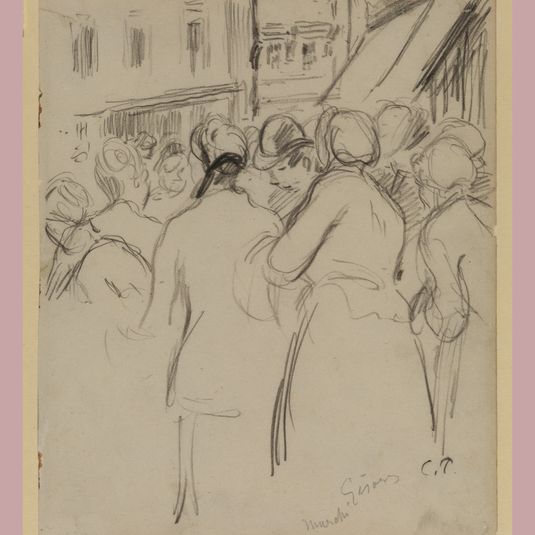 Renoir: Camille Pissarro (1830–1903) Market at Gisors (after 1884) Graphite on paper  The Courtauld, London (Samuel Courtauld Trust) © The Courtauldand Art