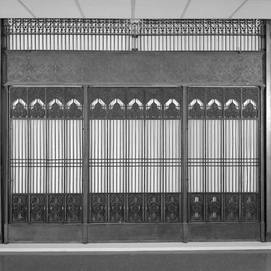 Chicago Stock Exchange: Bank of Five Elevator Grilles with Four Plates