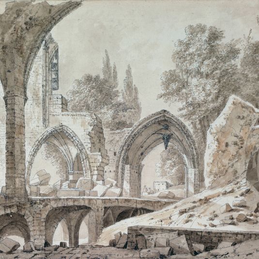 Vue de l'intérieur des ruines de Sainte-Geneviève, 23 rue Clovis, actuel 5ème arrondissement, en 1807