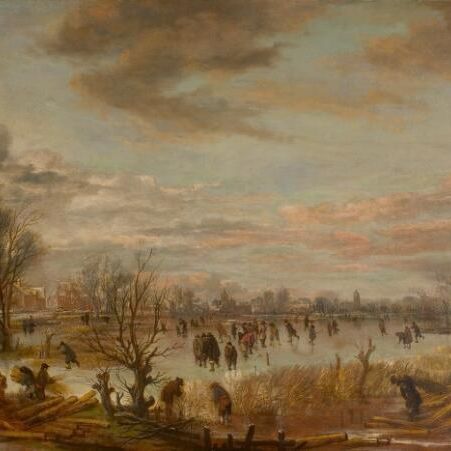 Winterlandschap met rietsnijders