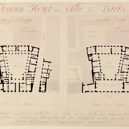 Ancien Hôtel de Ville de Paris. Détail du plan de l'Hôtel de Ville vers 1653 : rez-de-chaussée et premier étage