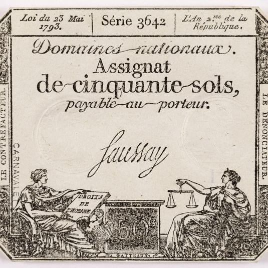 Assignat de 50 sols, série 3642me, 23 mai 1793