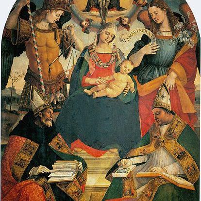 Madonna and Child with the Holy Trinity and Two Saints