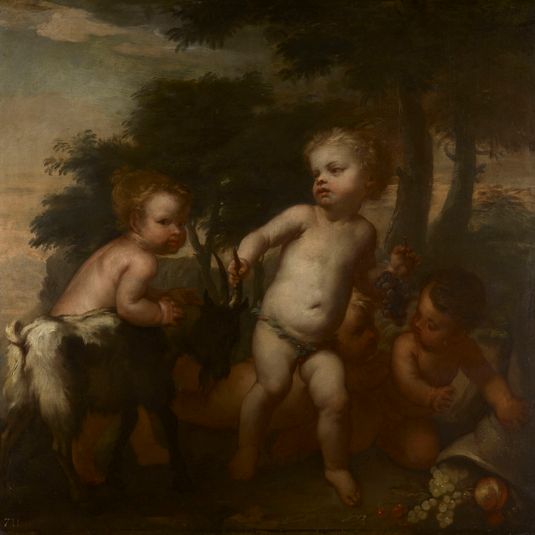 Boys Playing with a Goat