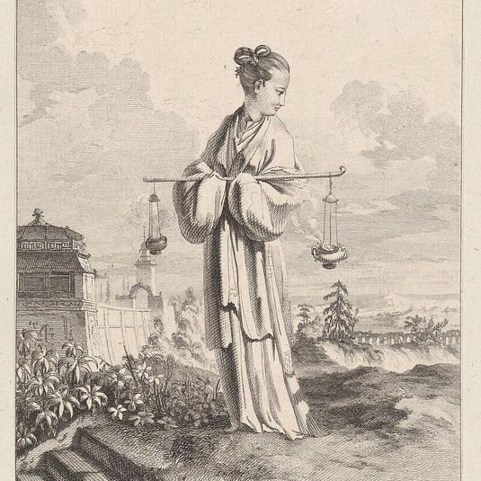 Chinoiserie with a female figure holding burning perfumes, from Suite de Figures Chinoises. . .Tiré du Cabinet de Mr. d'Azaincourt (Series of Chinoiserie Figures. . .From the Chambers of Mr. d'Azaincourt)